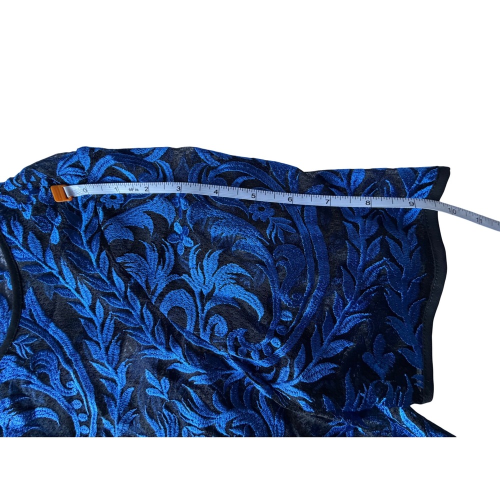 Karen‎ Kane Womens Blue Black Embroidered Sheer Mesh Blouse Short Sleeve Medium - Picture 7 of 7